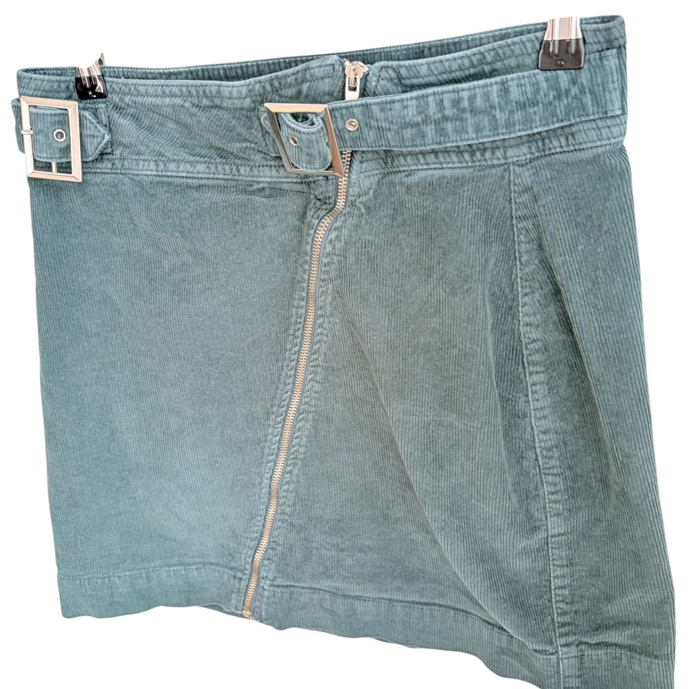 Urban Outfitters Corduroy Mini Skirt L Indie Teal Blue Asymmetrical Zip Buckle - Picture 3 of 6
